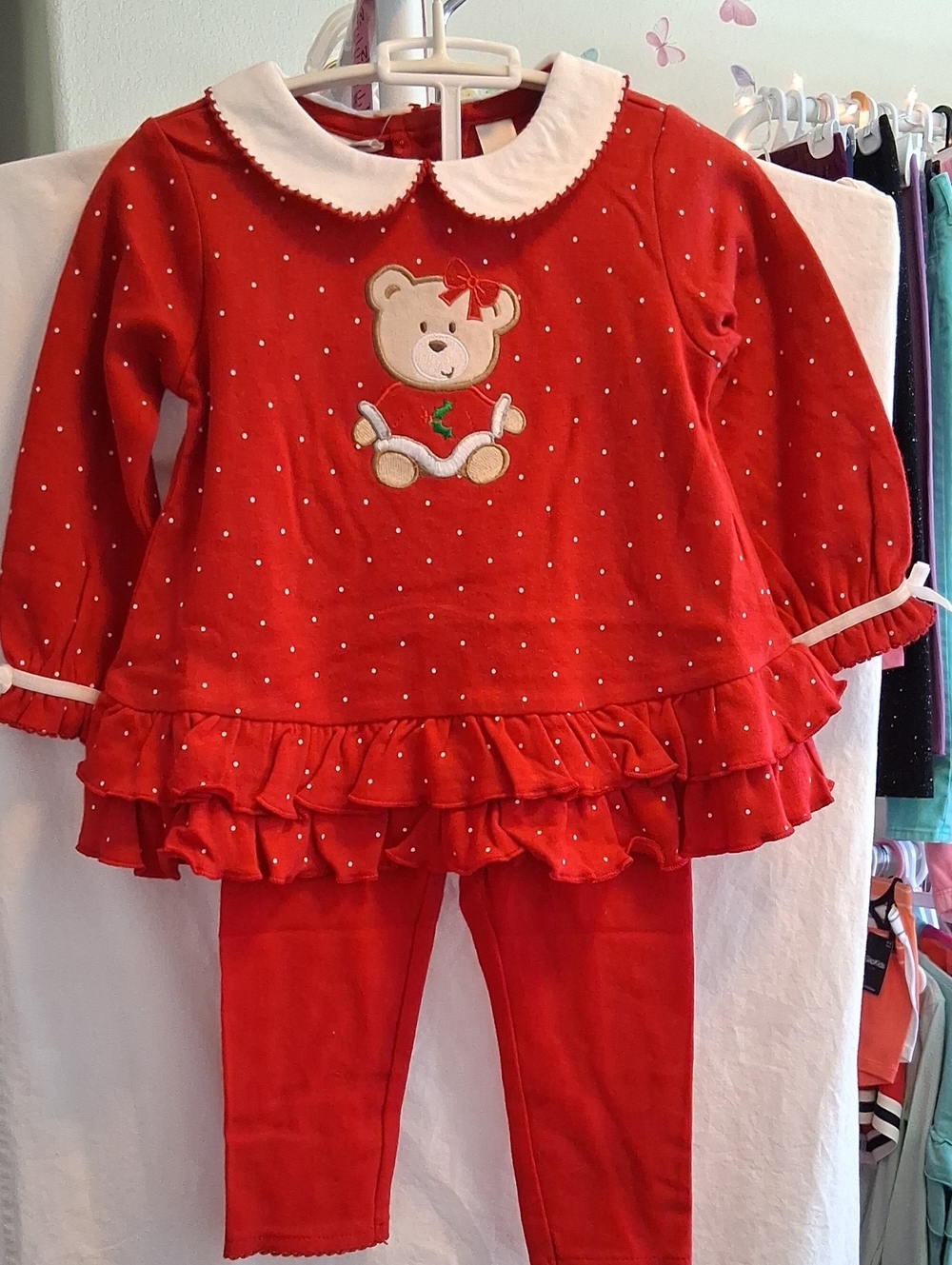 Seasonal Red Toddler Bear Ruffle with White Collar Outfit (6-9 Months)